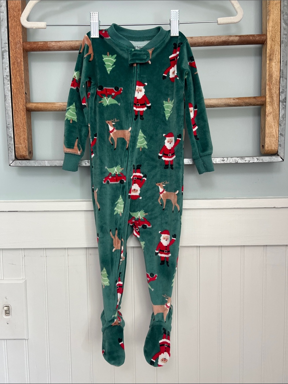 Carter’s Just one you baby footed onesie Christmas holiday Santa size 12 month